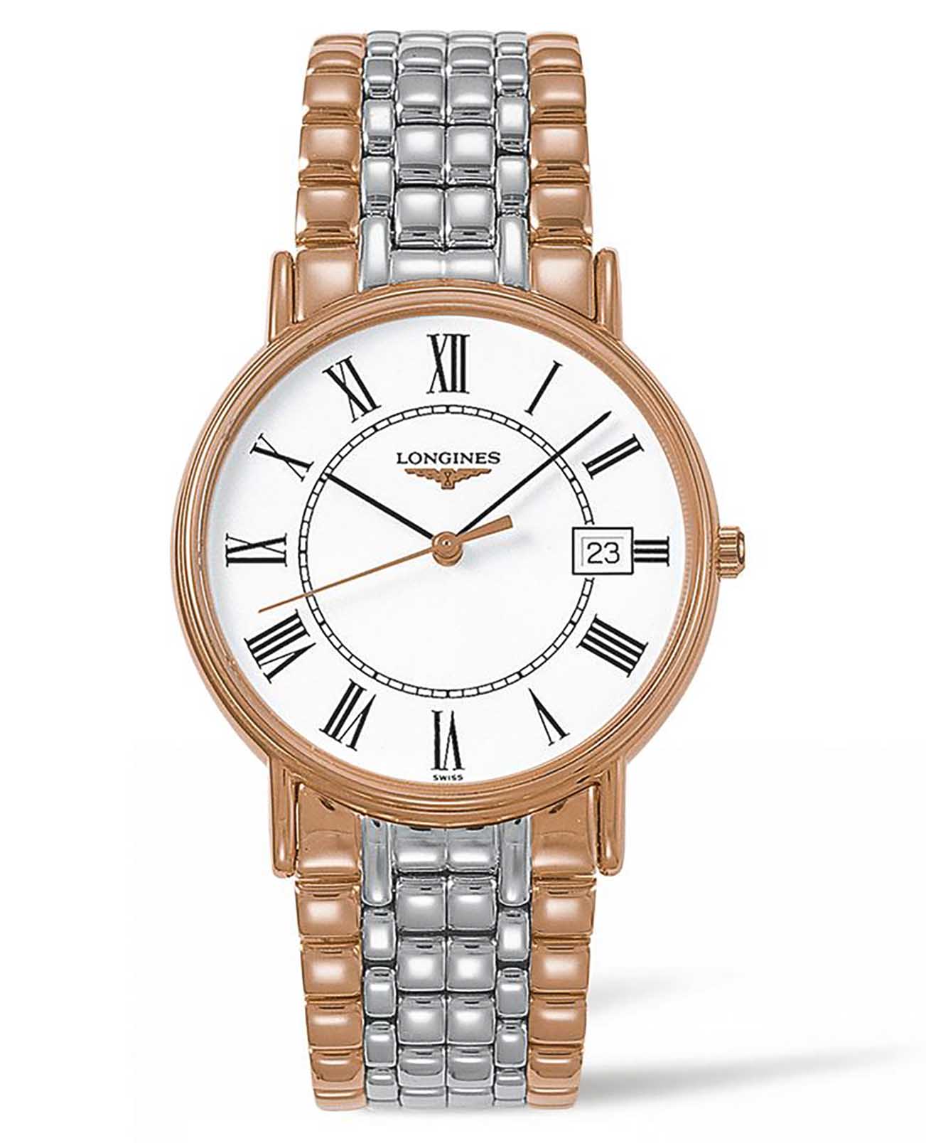 Longines Longines Presence L4.790.1.11.7  L47901117 кварцевые женские часы белый циферблат, браслет сталь c pvd покрытием — вид спереди